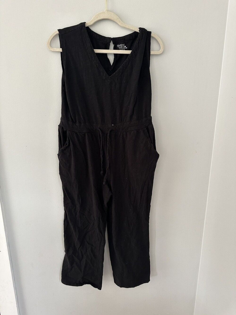 Womens Time and Tru Short Sleeve Cropped Wide Jumpsuit Black Size M